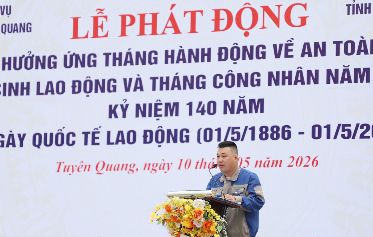 Đại diện công nhân, người lao động phát biểu tại Lễ phát động.