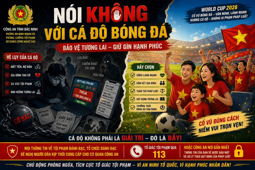 Cảnh báo tội phạm đánh bạc dưới hình thức cá độ bóng đá.
