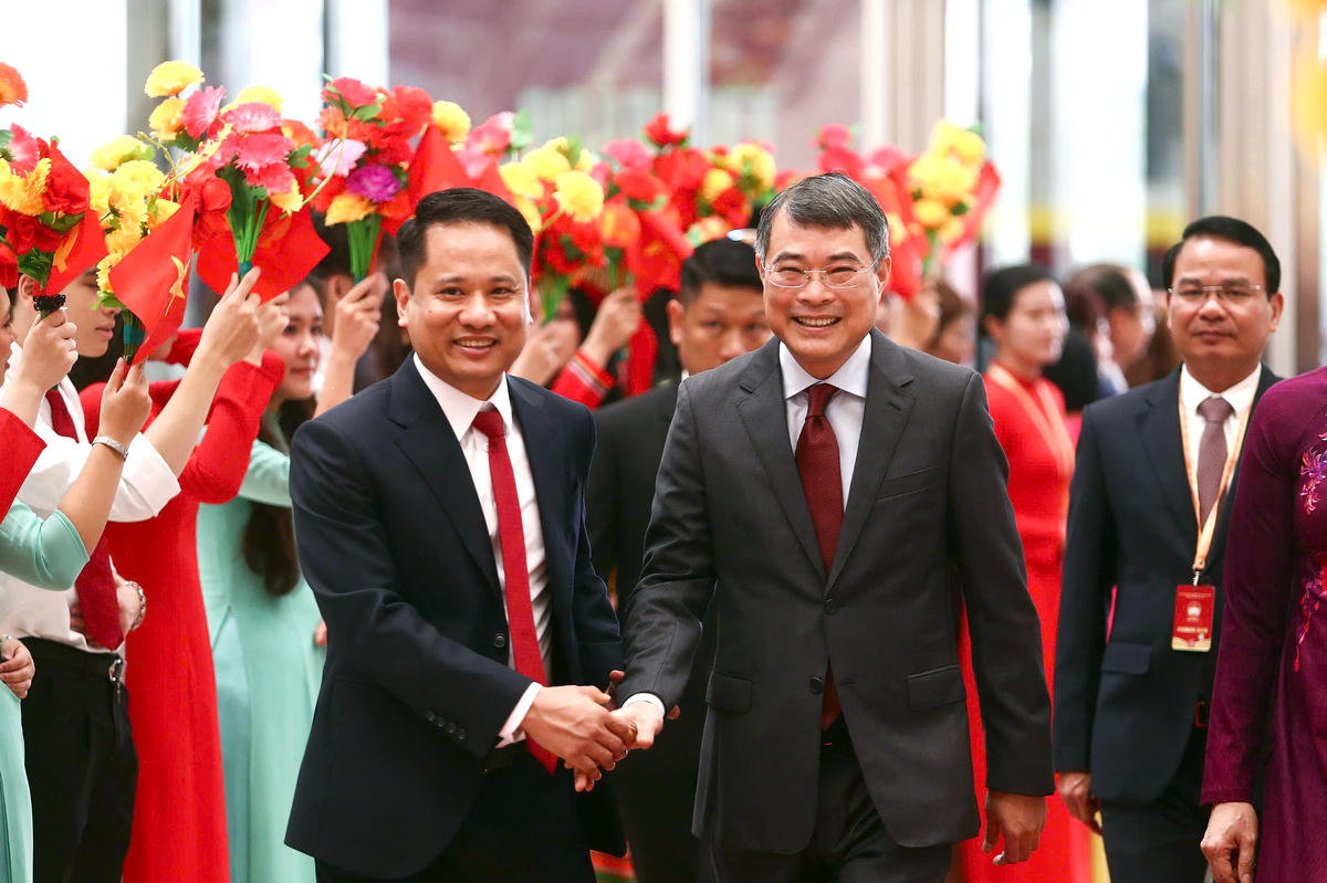 Ủy viên Bộ Chính trị, Thủ tướng Chính phủ Lê Minh Hưng và các đại biểu tham dự Đại hội. Ảnh: Lê Khánh.