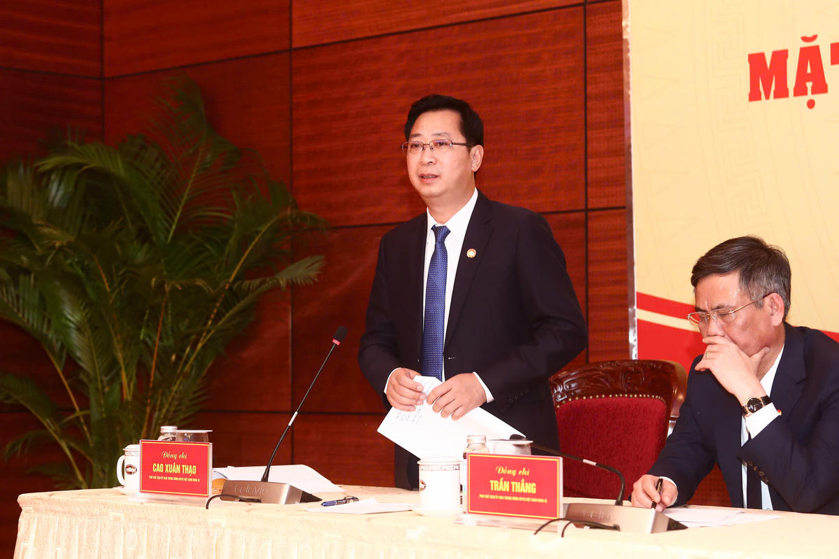 Phó Chủ tịch UBTƯ MTTQ Việt Nam Cao Xuân Thạo phát biểu tại buổi họp báo. Ảnh: Lê Khánh.