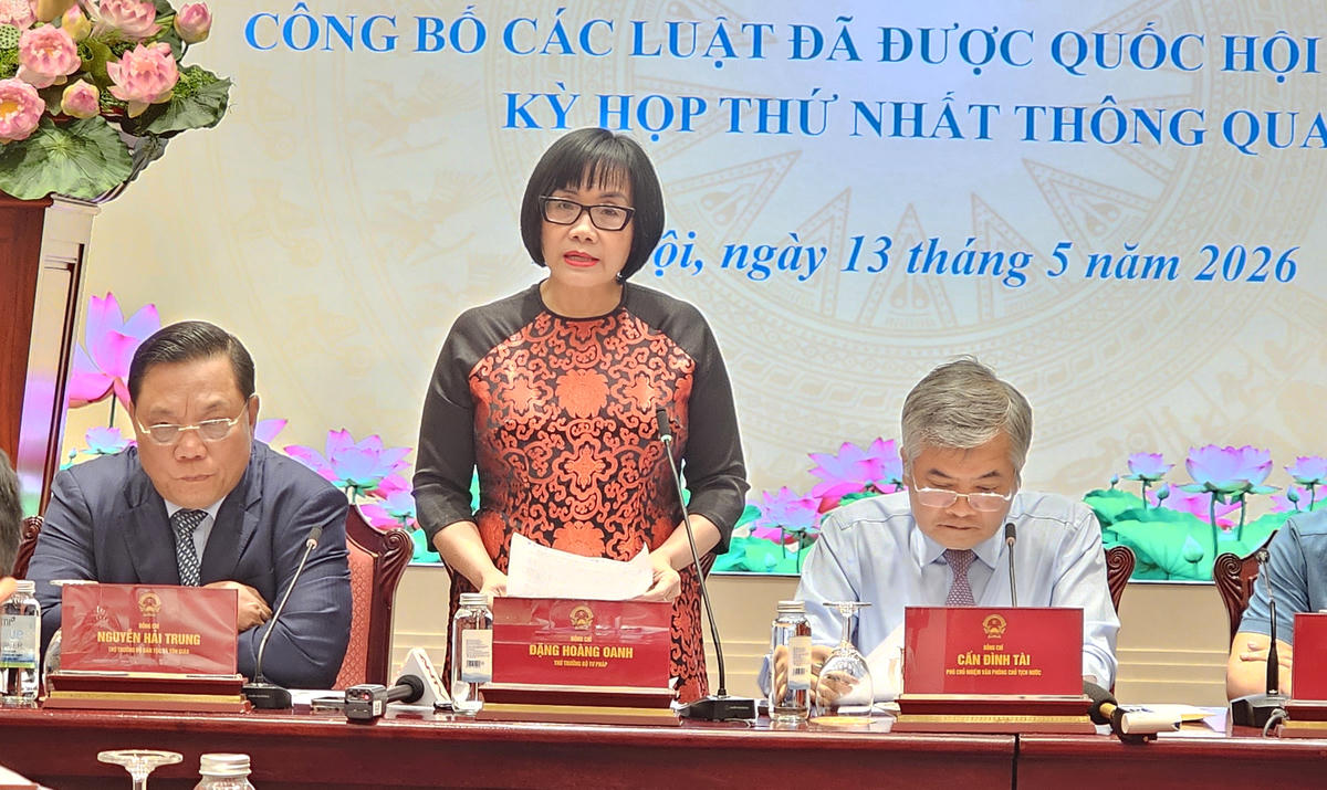 Thứ trưởng Bộ Tư pháp Đặng Hoàng Oanh thông tin tại buổi họp báo. Ảnh: Đạt Lê
