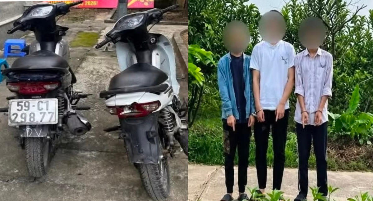 Tang vật và nhóm đối tượng bị bắt giữ.