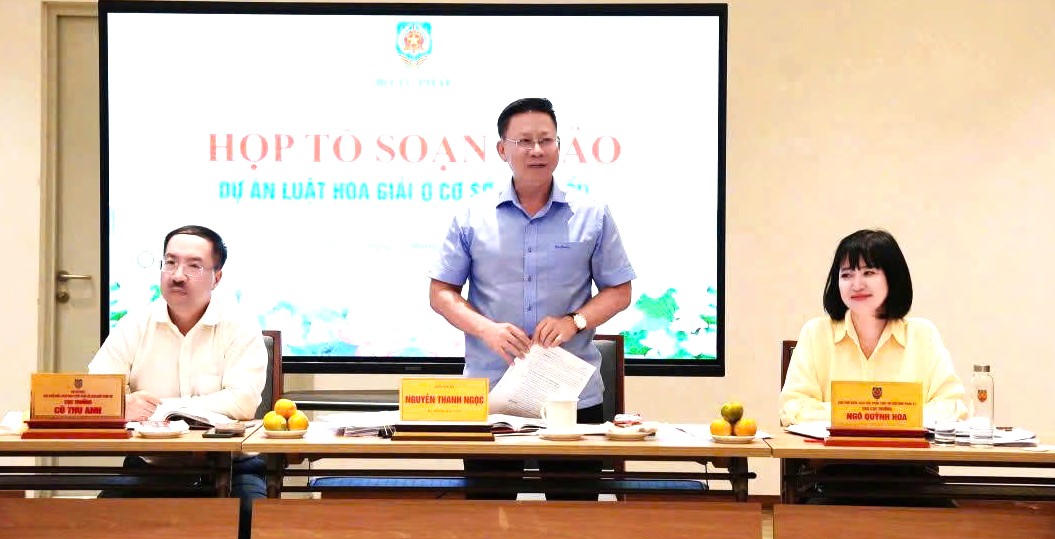 Thứ trưởng Bộ Tư pháp Nguyễn Thanh Ngọc điều hành cuộc họp.
