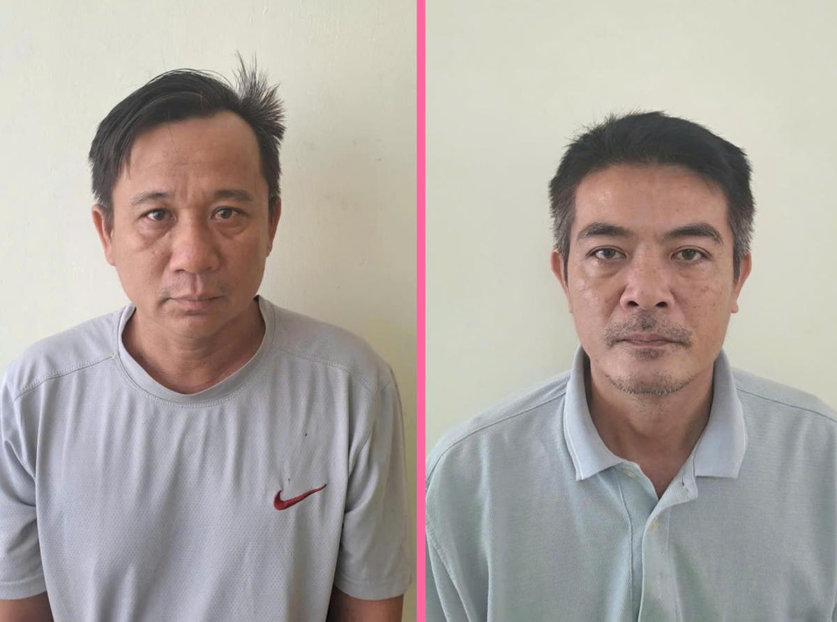 2 bị can Nguyễn Thanh Hùng (trái) và Lê Thanh Sơn (phải). Ảnh Công an Đồng Tháp