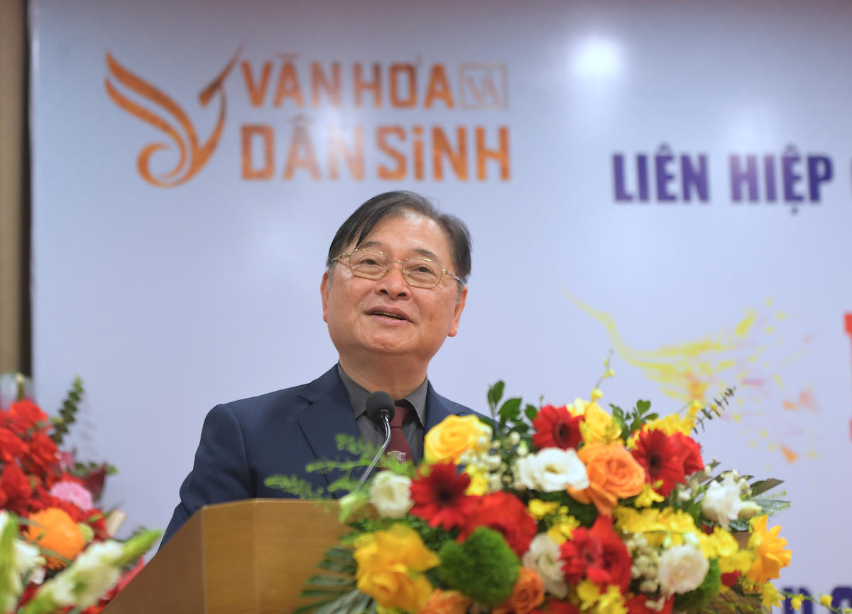 GS.TSKH Phan Xuân Dũng, Chủ tịch Liên hiệp các Hội KH và Kỹ thuật Việt Nam phát biểu tại buổi lễ.