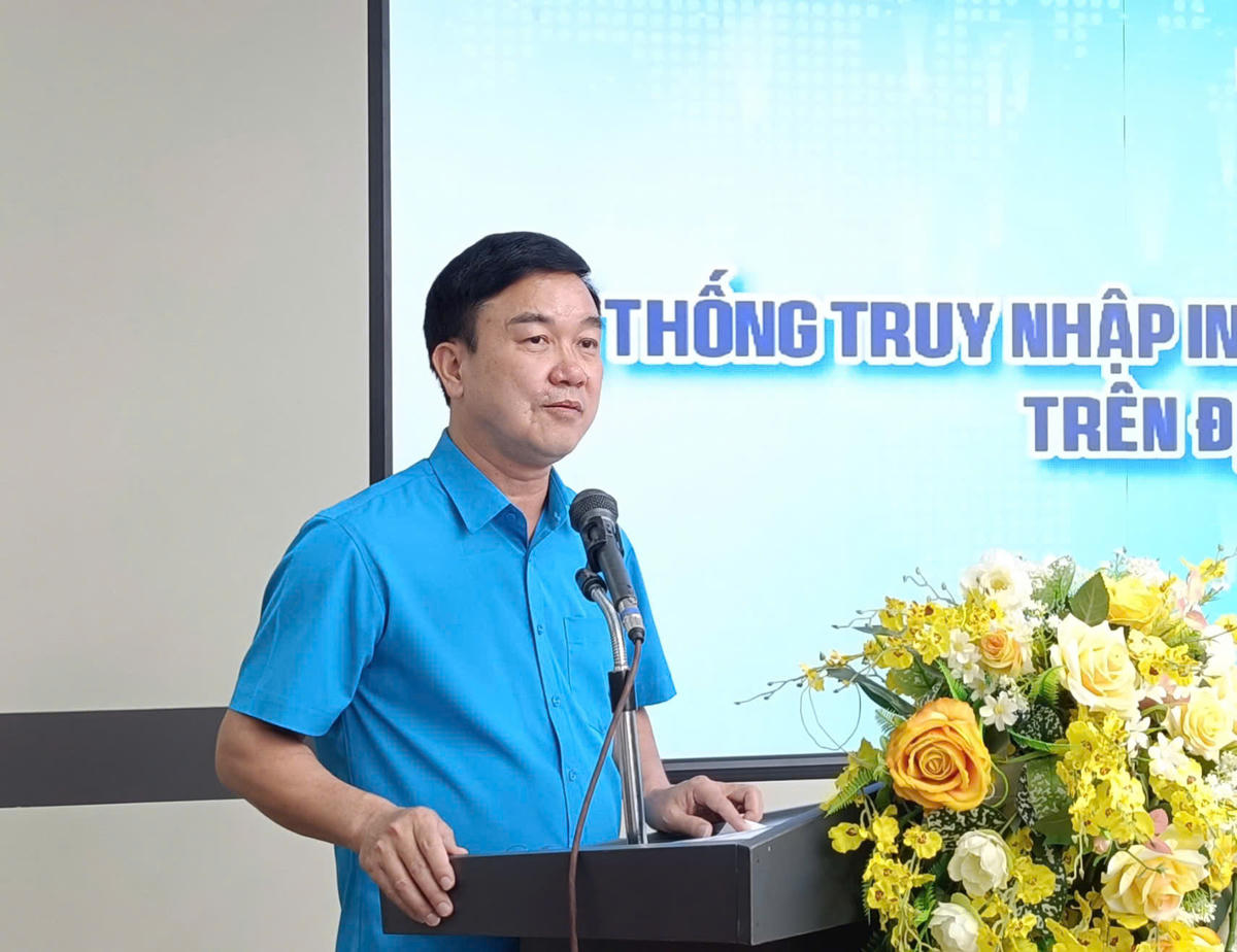 Ông Nguyễn Văn Quyết - Phó Chủ tịch LĐLĐ TP Hải Phòng phát biểu tại sự kiện. Ảnh: MD.