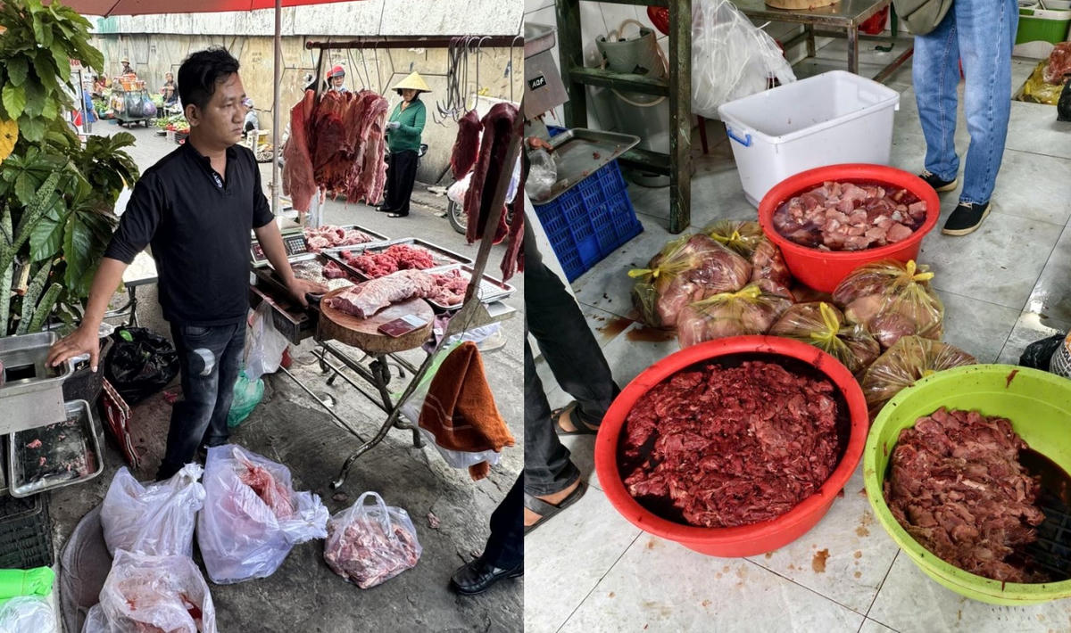 Đối tượng Nguyễn Văn Thái (trú phường Bình Trị Đông) cầm đầu vụ buôn bán thịt bò giả tại TPHCM bị bắt tại cơ sở sản xuất.