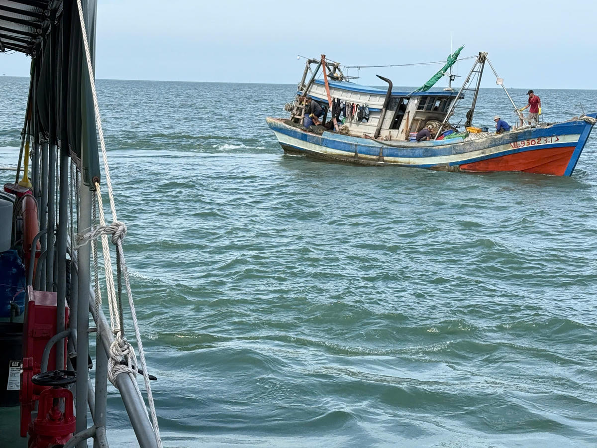 Tàu cá VL-95023-TS do ông N.V.H. làm thuyền trưởng. (Ảnh: Trần Giỏi).