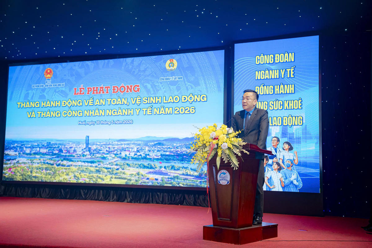 Ông Nguyễn Lương Tâm, Chủ tịch Công đoàn Y tế Việt Nam phát biểu tại lễ phát động.