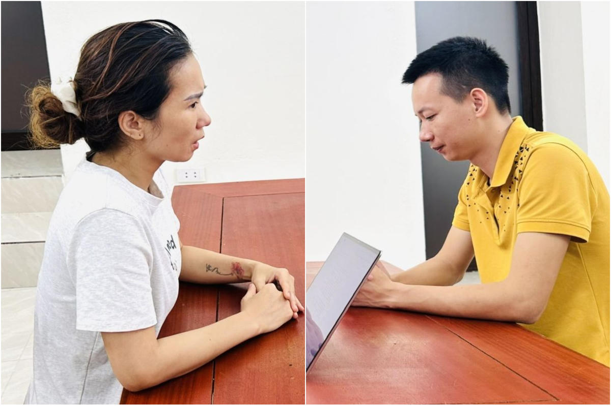 Mai (bên trái) và Dương (bên phải) tại cơ quan điều tra. Ảnh: CATH&nbsp;