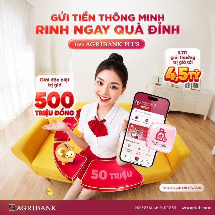 Agribank dành 4,5 tỷ đồng tặng khách hàng gửi tiền online