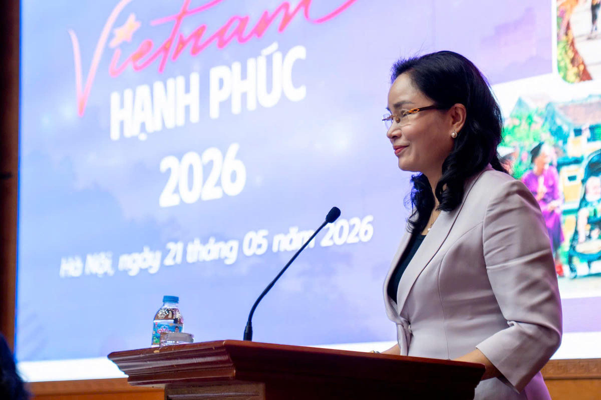 Bà Trịnh Thị Thủy – Thứ trưởng Bộ Văn hóa, Thể thao và Du lịch, Trưởng Ban Tổ chức Giải thưởng “Việt Nam hạnh phúc - Happy Vietnam” năm 2026 phát biểu tại sự kiện. Ảnh: V.A