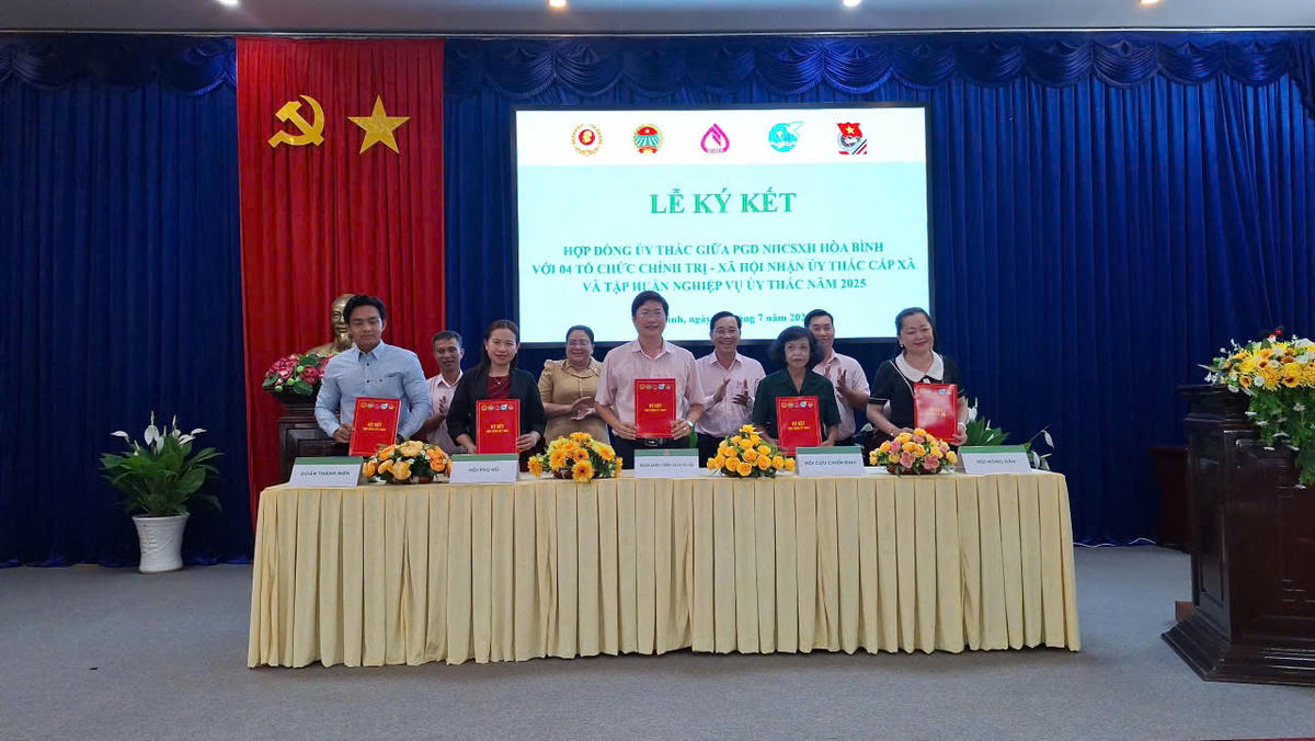 Ngân hàng Chính sách xã hội Bạc Liêu ( tỉnh cà Mau) tổ chức ký kết hợp đồng ủy thác cho vay với các tổ chức chính trị xã hội. Ảnh: Nguyên Du