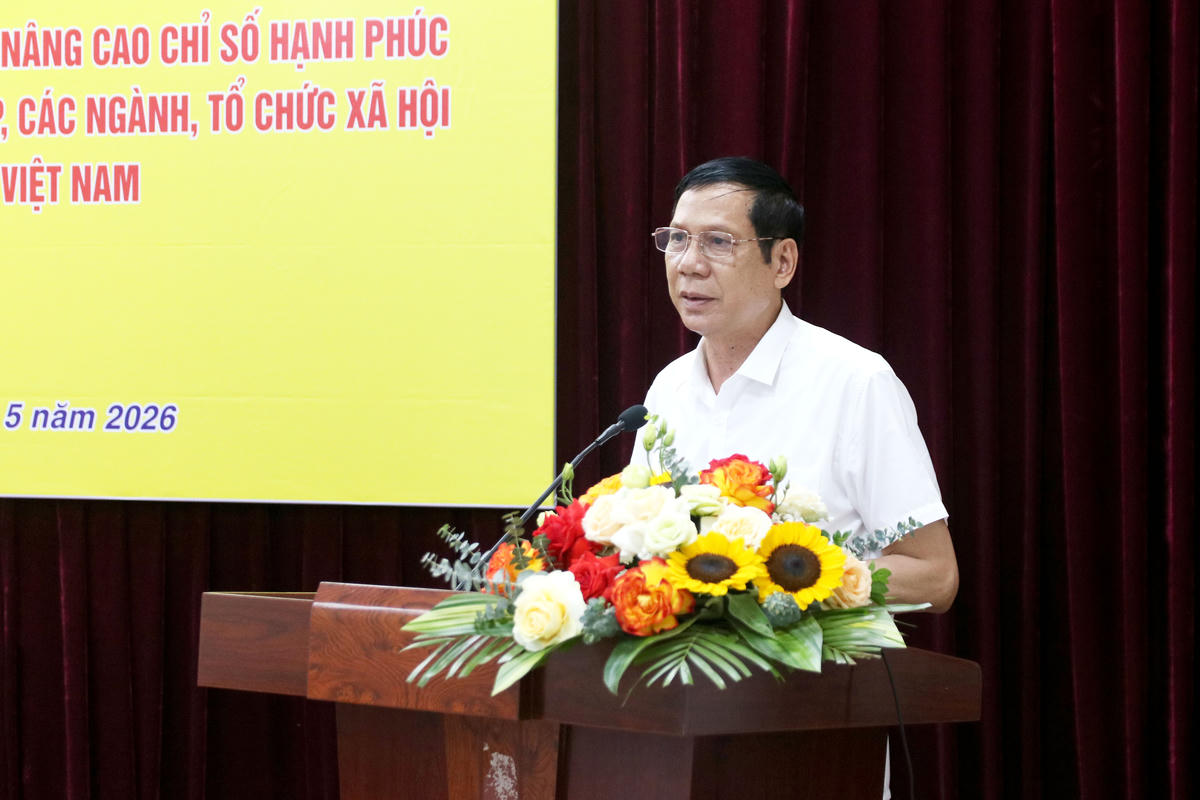 Ông Vũ Mạnh Hiền - Chủ tịch Hội Khuyến học tỉnh Hưng Yên&nbsp;phát biểu tại Hội thảo.