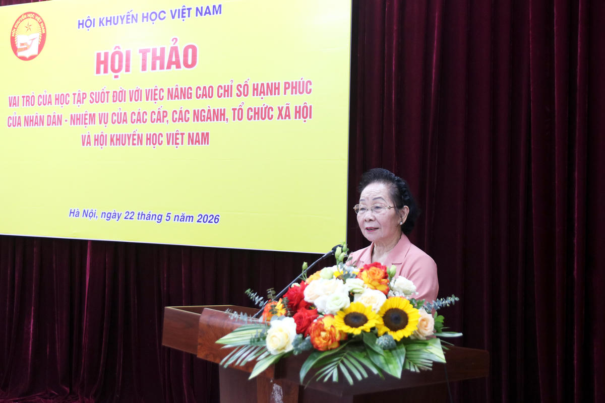 Chủ tịch Hội Khuyến học Việt Nam&nbsp;Nguyễn Thị Doan phát biểu tại Hội thảo.
