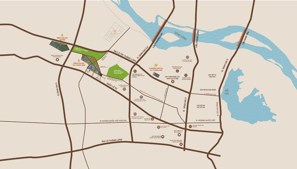 Noble Palace Tay Thang Long WorldHotels Residences nằm kế cận đại lộ Tây Thăng Long, thuận tiện an cư và kinh doanh thương mại.