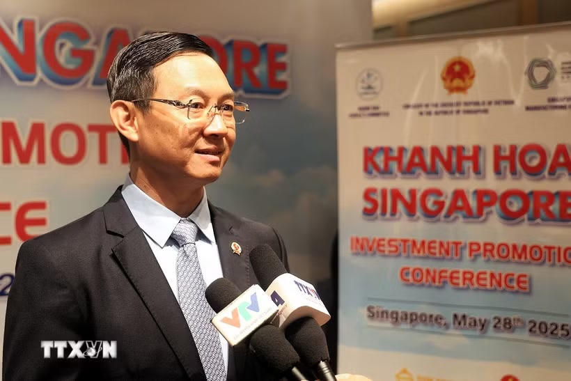 Đại sứ Việt Nam tại Singapore Trần Phước Anh trả lời phóng viên TTXVN. (Ảnh: Tất Đạt/TTXVN).