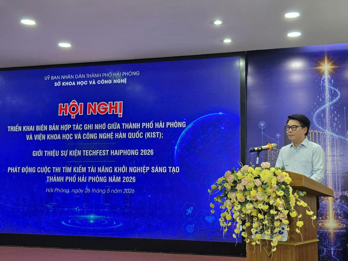Ông Nguyễn Cao Thắng, Giám đốc Sở Khoa học và Công nghệ TP Hải Phòng phát biểu tại hội nghị. Ảnh: PT.