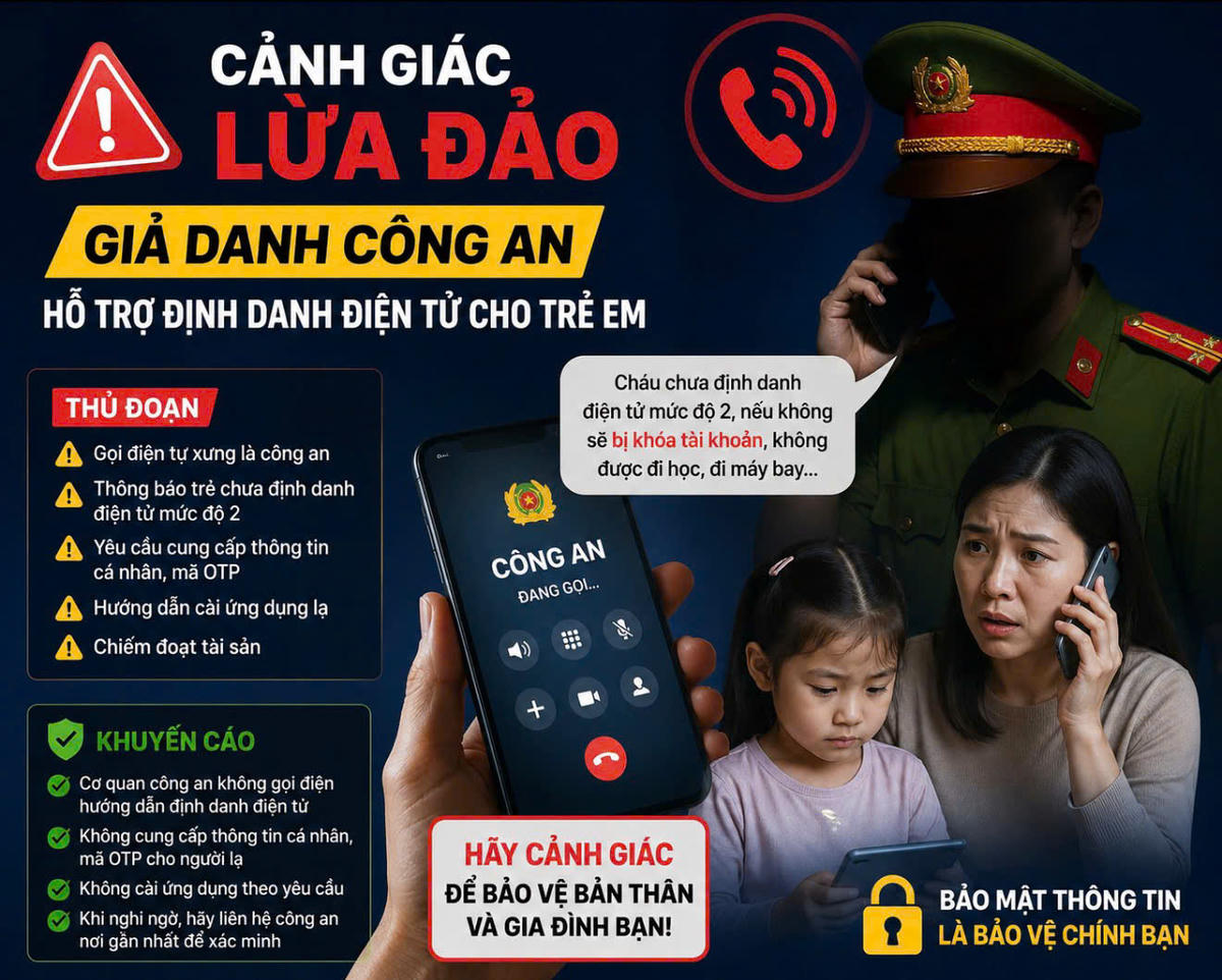 Giả danh Công an hỗ trợ định danh điện tử cho trẻ em mùa tuyển sinh để lừa đảo. Ảnh: T.N