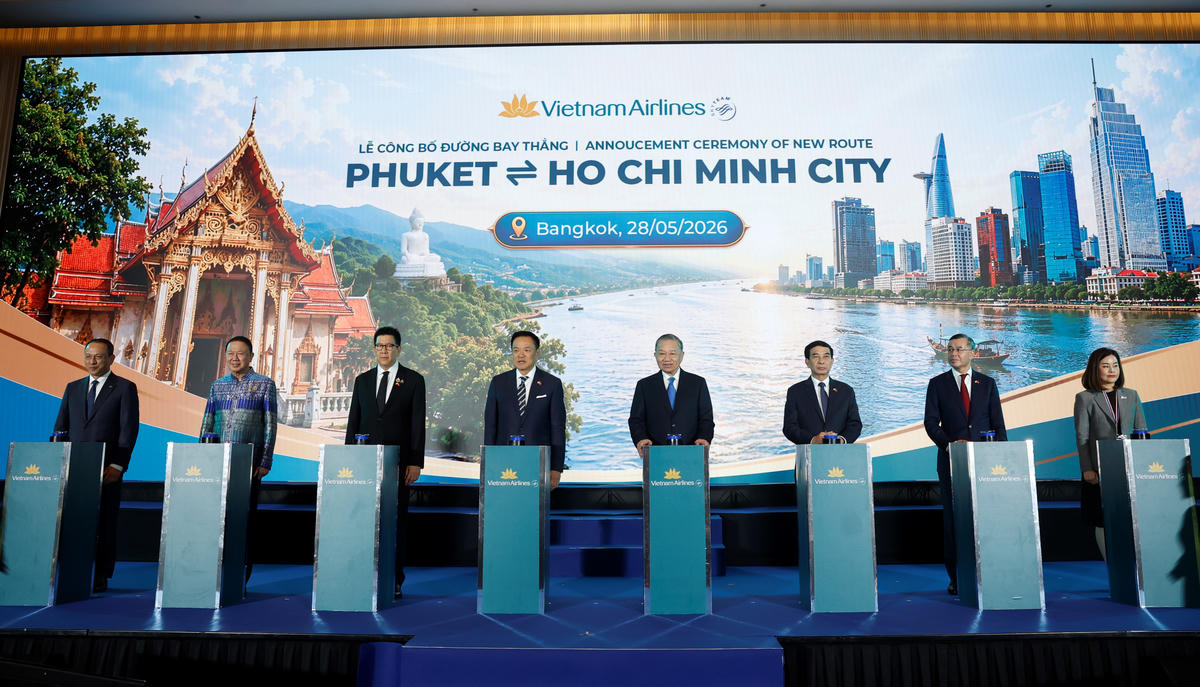 Vietnam Airlines công bố khai trương đường bay thẳng TPHCM - Phuket dưới sự chứng kiến của Tổng Bí thư, Chủ tịch nước Tô Lâm và lãnh đạo cấp cao hai nước.