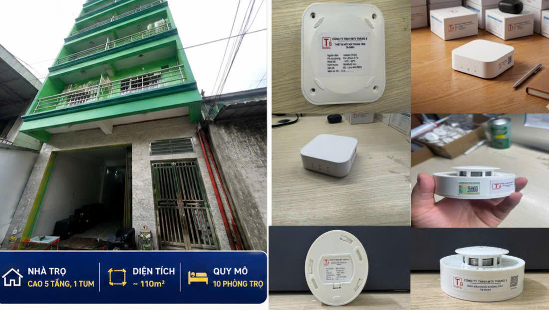 Thiết bị báo cháy không dây lắp đặt thực tế bản demo nhà trọ trên địa bàn xã Hoài Đức, thành phố Hà Nội.