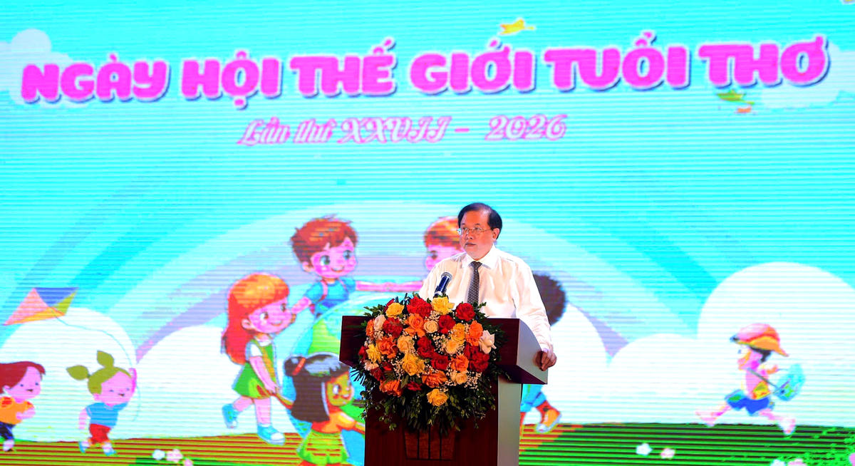 Thứ trưởng Bộ VHTTDL Tạ Quang Đông phát biểu khai mạc "Ngày hội Thế giới tuổi thơ 2026".