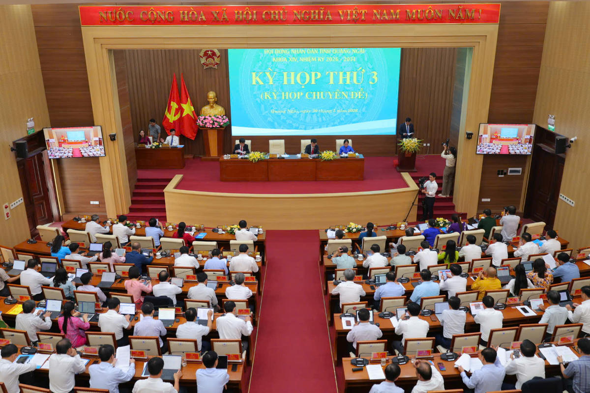 Quang cảnh kỳ họp thứ 3,&nbsp;HĐND tỉnh Quảng Ngãi khóa XIV, nhiệm kỳ 2026-2031. Ảnh: CĐ.