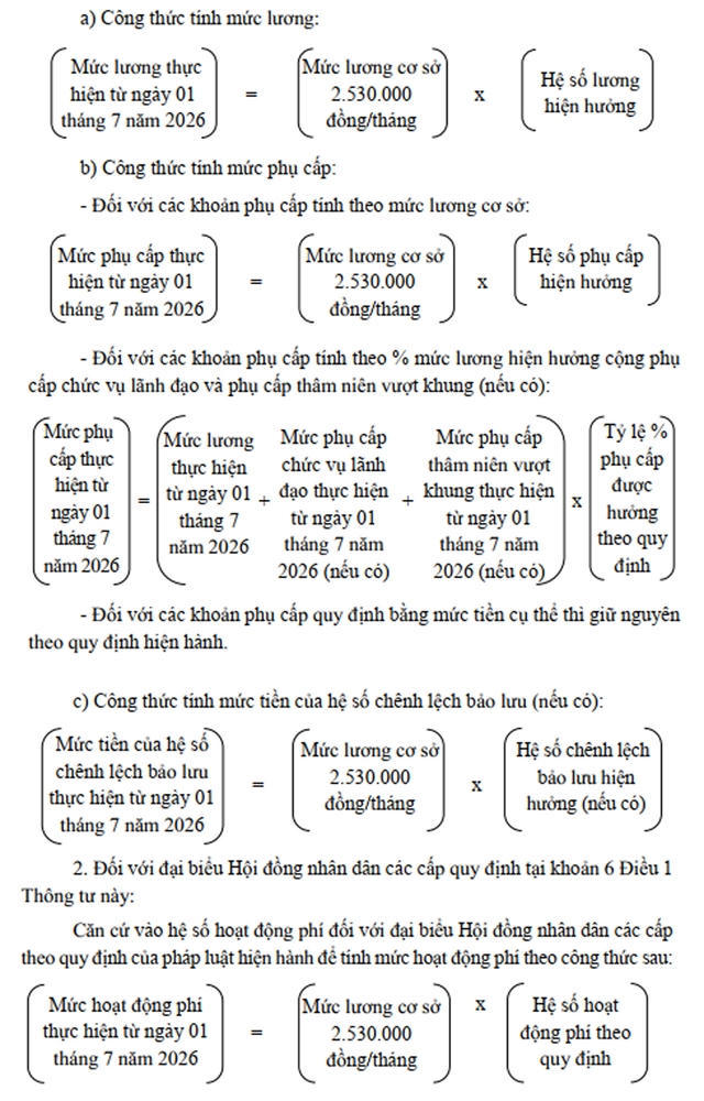 Công thức tính lương và phụ cấp áp dụng từ 1/7
