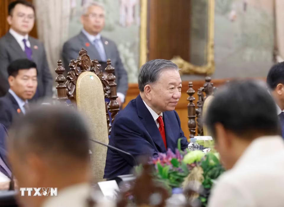 Tổng Bí thư, Chủ tịch nước Tô Lâm phát biểu tại cuộc hội đàm với Tổng thống Philippines. (Ảnh: Thống Nhất/TTXVN)