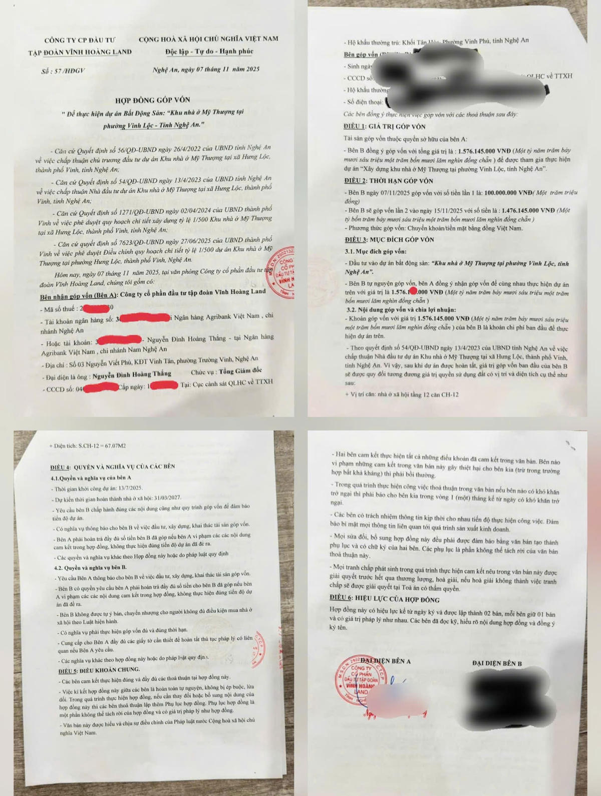 "Hợp đồng góp vốn" của một khách mua nhà ở xã hội tại dự án. Ảnh NVCC