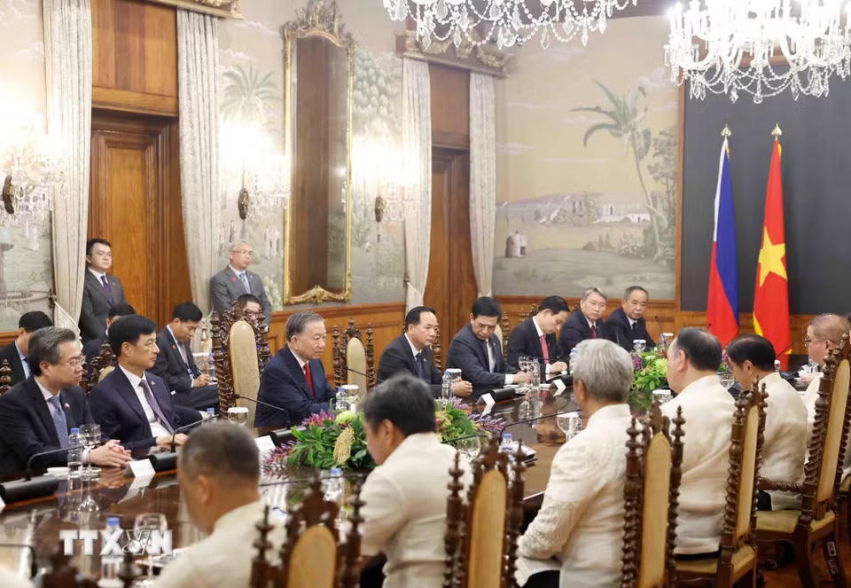 Tổng Bí thư, Chủ tịch nước Tô Lâm và Tổng thống Philippines Ferdinand Romualdez Marcos Jr. hội đàm cấp Nhà nước. (Ảnh: Thống Nhất/TTXVN)