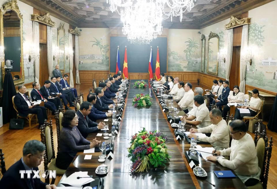 Tổng Bí thư, Chủ tịch nước Tô Lâm và Tổng thống Philippines Ferdinand Romualdez Marcos Jr. hội đàm cấp Nhà nước. (Ảnh: Thống Nhất/TTXVN)