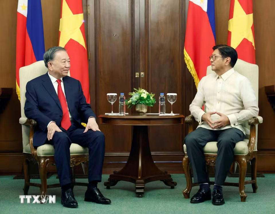 Tổng Bí thư, Chủ tịch nước Tô Lâm và Tổng thống Philippines Ferdinand Romualdez Marcos Jr. hội đàm hẹp. (Ảnh: Thống Nhất/TTXVN)