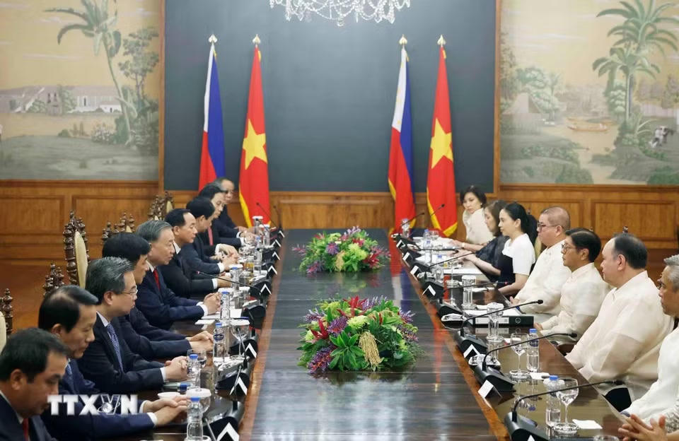 Tổng Bí thư, Chủ tịch nước Tô Lâm và Tổng thống Philippines Ferdinand Romualdez Marcos Jr. hội đàm cấp Nhà nước. (Ảnh: Thống Nhất/TTXVN)