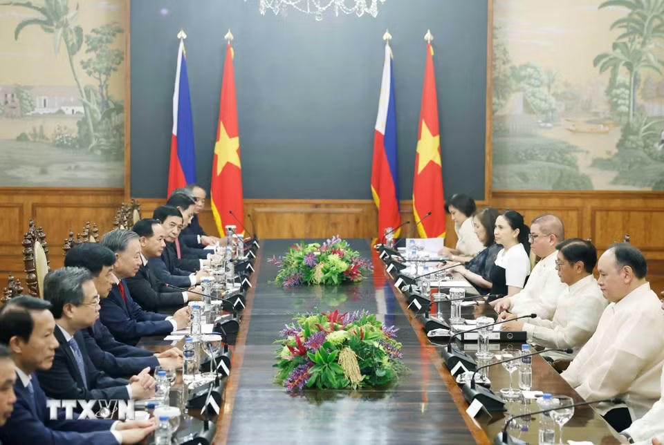 Tổng Bí thư, Chủ tịch nước Tô Lâm và Tổng thống Philippines Ferdinand Romualdez Marcos Jr. hội đàm cấp Nhà nước. (Ảnh: Thống Nhất/TTXVN)