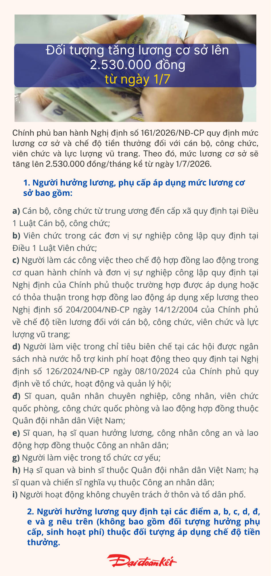 [Infographic] Đối tượng tăng lương cơ sở lên 2.530.000 đồng từ ngày 1/7