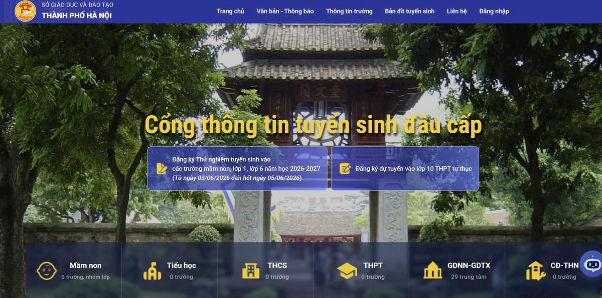 Cổng thông tin tuyển sinh đầu cấp của thành phố.