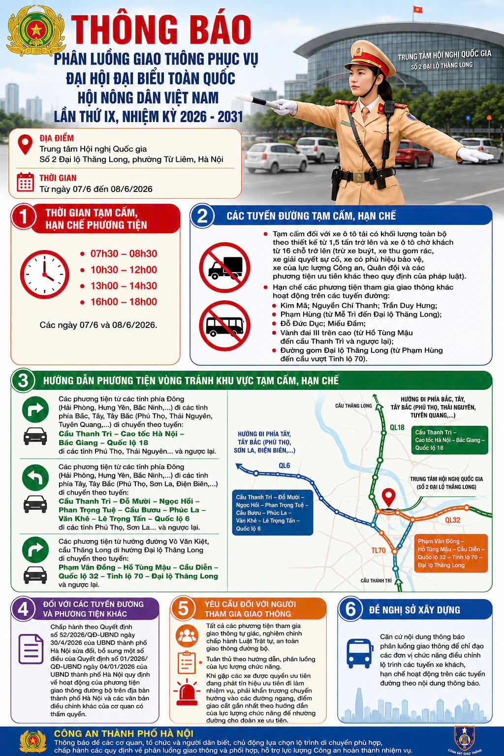 Nhiều tuyến đường khu vực phía Tây Hà Nội sẽ được phân luồng, hạn chế phương tiện trong các ngày 7 và 8/6.