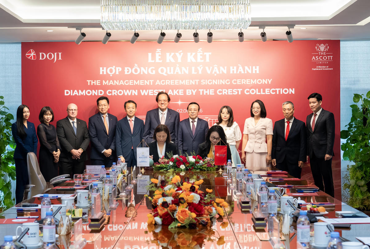 Lễ ký kết hợp đồng quản lý vận hành dự án Diamond Crown Westlake by The Crest Collection giữa Tập đoàn DOJI và Tập đoàn The Ascott Limited. 