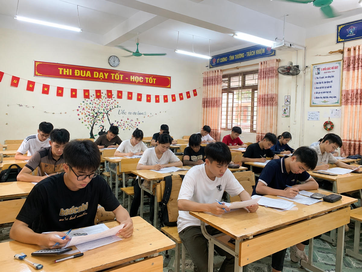 Học sinh lớp 12 trường THPT Ba Sơn trong giờ ôn tập.