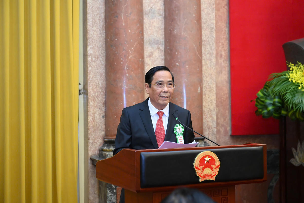 Chủ tịch Hội Người cao tuổi Việt Nam Nguyễn Thanh Bình trình bày báo cáo về công tác hoạt động của Hội. Ảnh: Đăng Khoa