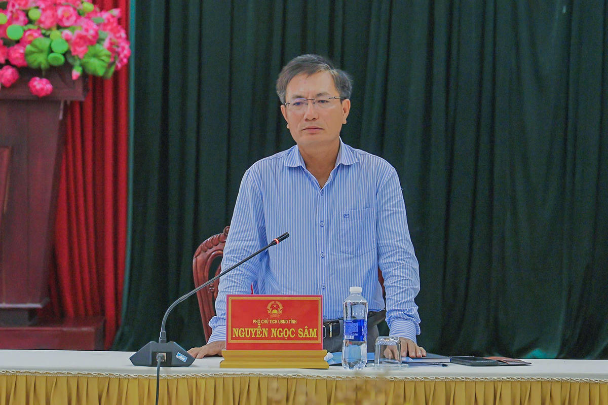 Phó Chủ tịch UBND tỉnh Quảng Ngãi Nguyễn Ngọc Sâm phát biểu tại buổi làm việc. Ảnh: Bá Tứ.
