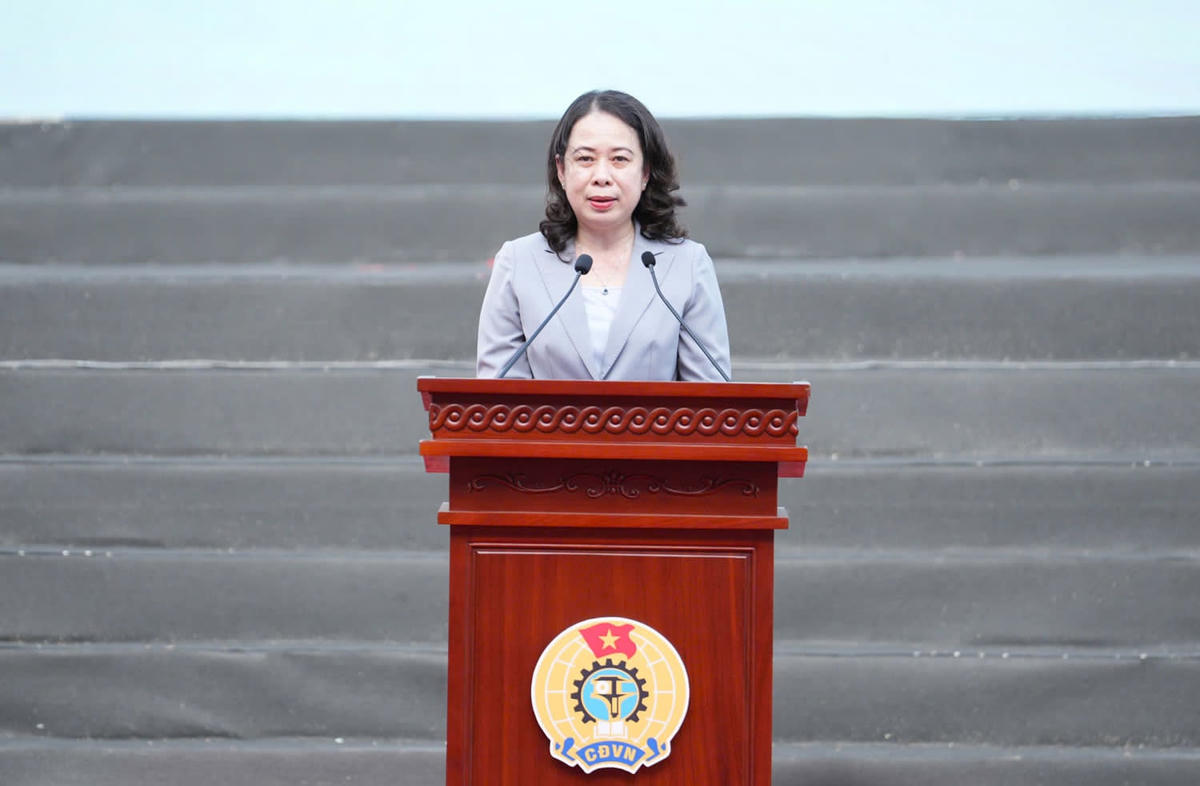 Phó Chủ tịch nước Võ Thị Ánh Xuân phát biểu chỉ đạo tại Lễ phát động phong trào thi đua “Lao động giỏi, Năng suất cao, Thu nhập tốt". Ảnh: Hữu Chánh