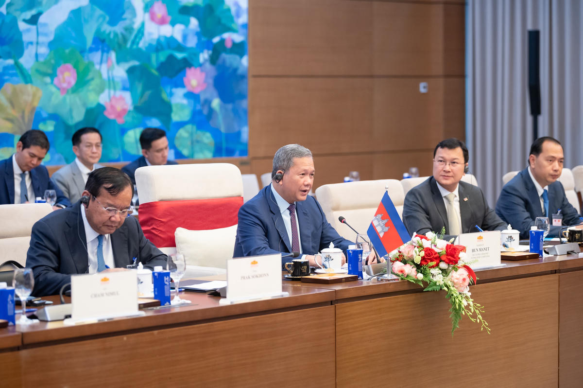 Thủ tướng Campuchia Hun Manet phát biểu tại cuộc hội kiến. Ảnh: Phạm Thắng