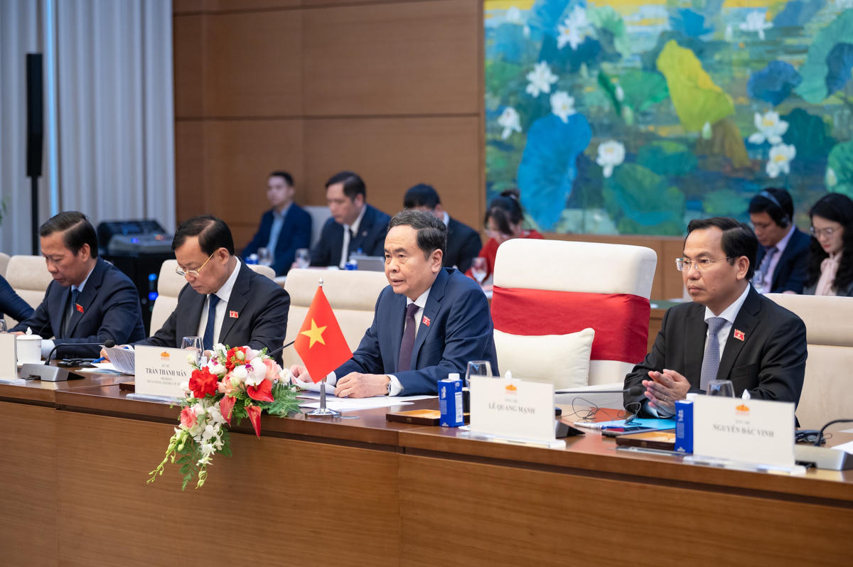 Chủ tịch Quốc hội Trần Thanh Mẫn phát biểu tại cuộc hội kiến. Ảnh: Phạm Thắng