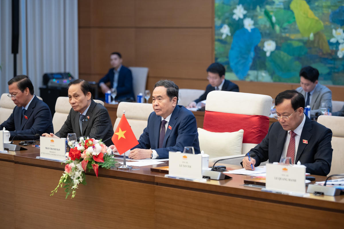 Chủ tịch Quốc hội Trần Thanh Mẫn phát biểu tại cuộc hội kiến. Ảnh: Phạm Thắng