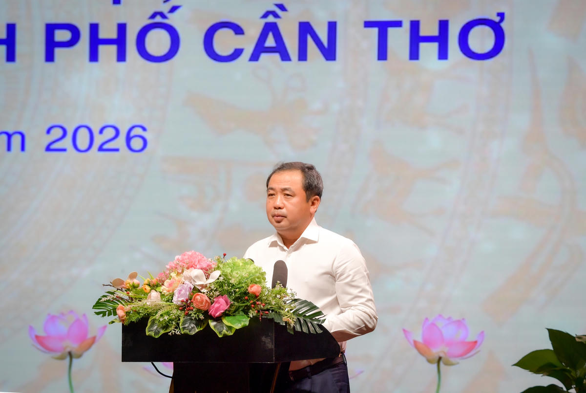 Ủy viên Bộ Chính trị, Bí thư Thành ủy Hà Nội Trần Đức Thắng phát biểu tại hội nghị. Ảnh VD