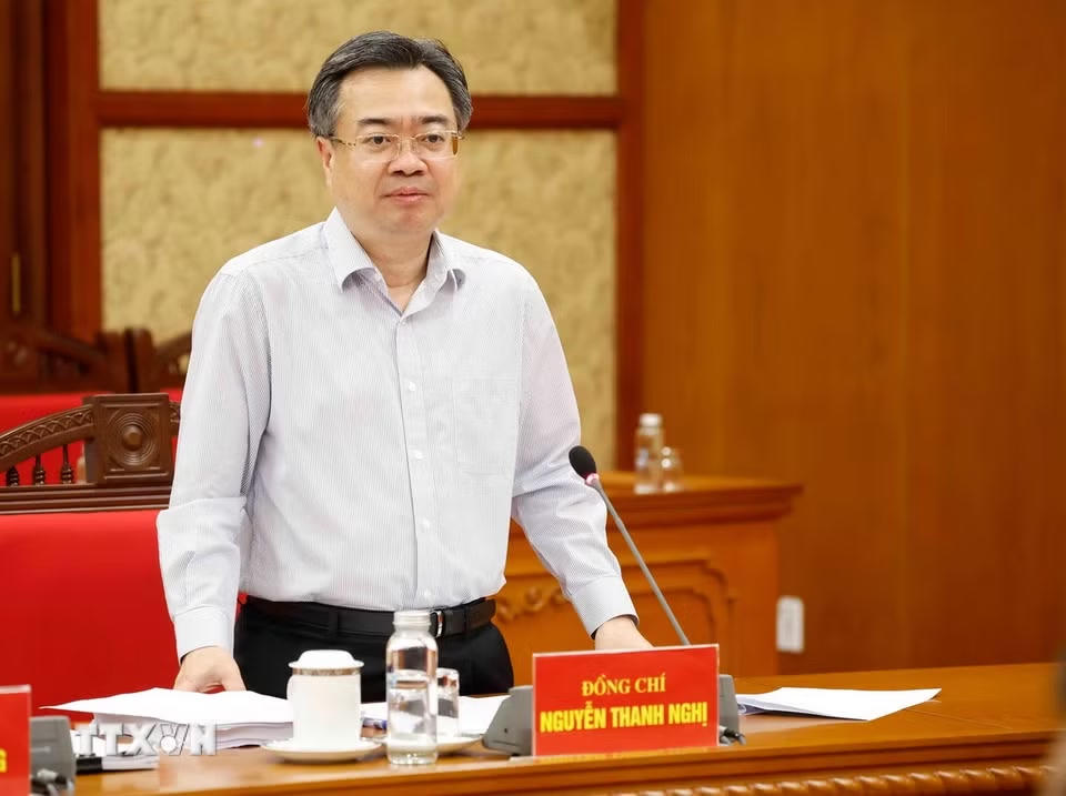 Đồng chí Nguyễn Thanh Nghị, Ủy viên Bộ Chính trị, Bí thư Trung ương Đảng, Trưởng Ban Chính sách, chiến lược Trung ương, phát biểu. (Ảnh: Thống Nhất/TTXVN) ​
