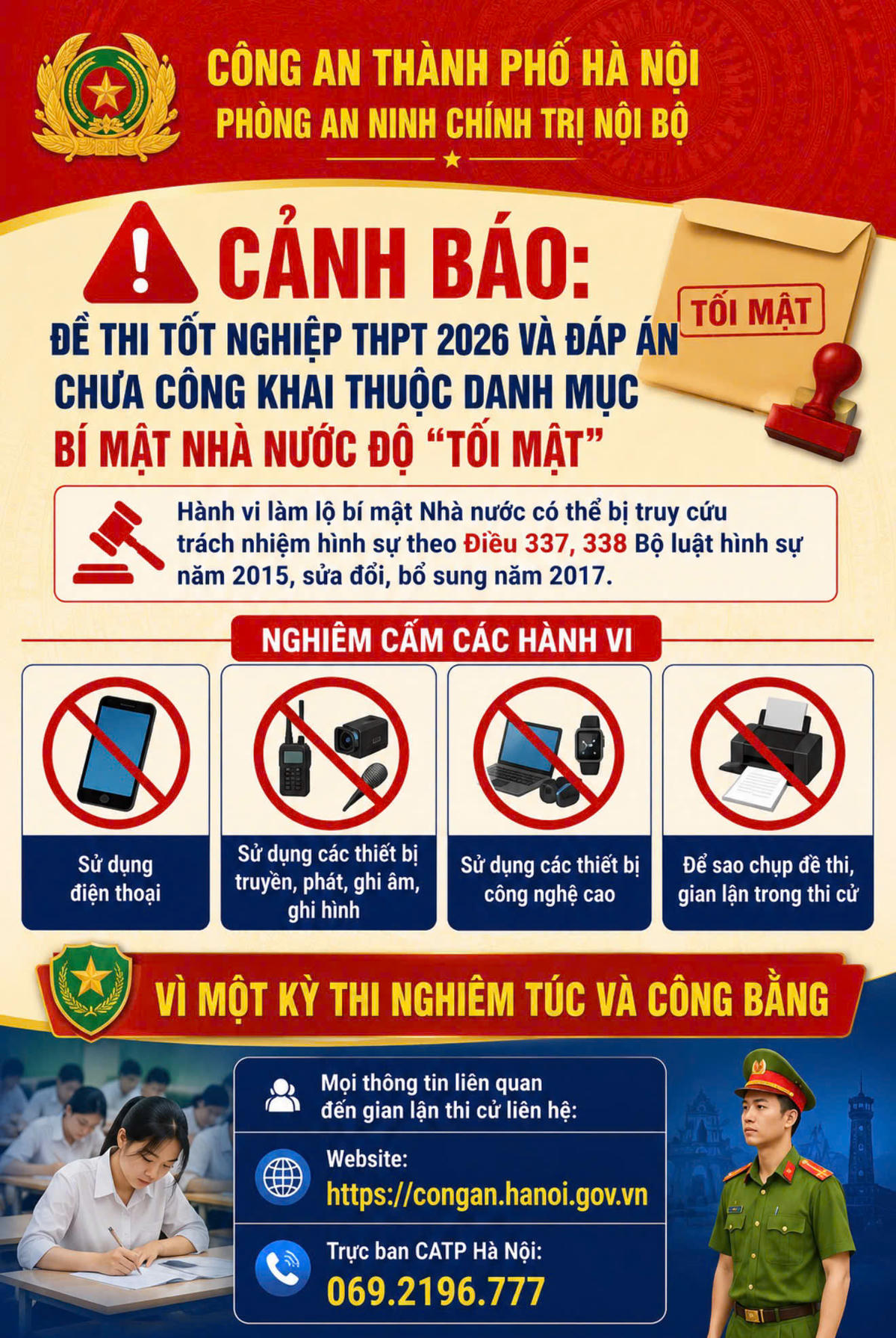 Siết chặt an ninh, chống gian lận công nghệ cao kỳ thi tốt nghiệp THPT 2026. Ảnh: TTN