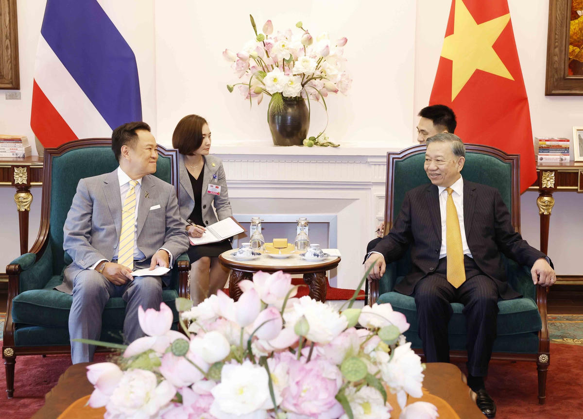 Tổng Bí thư, Chủ tịch nước Tô Lâm tiếp Thủ tướng Thái Lan Anutin Charnvirakul. Ảnh: Thống Nhất – TTXVN